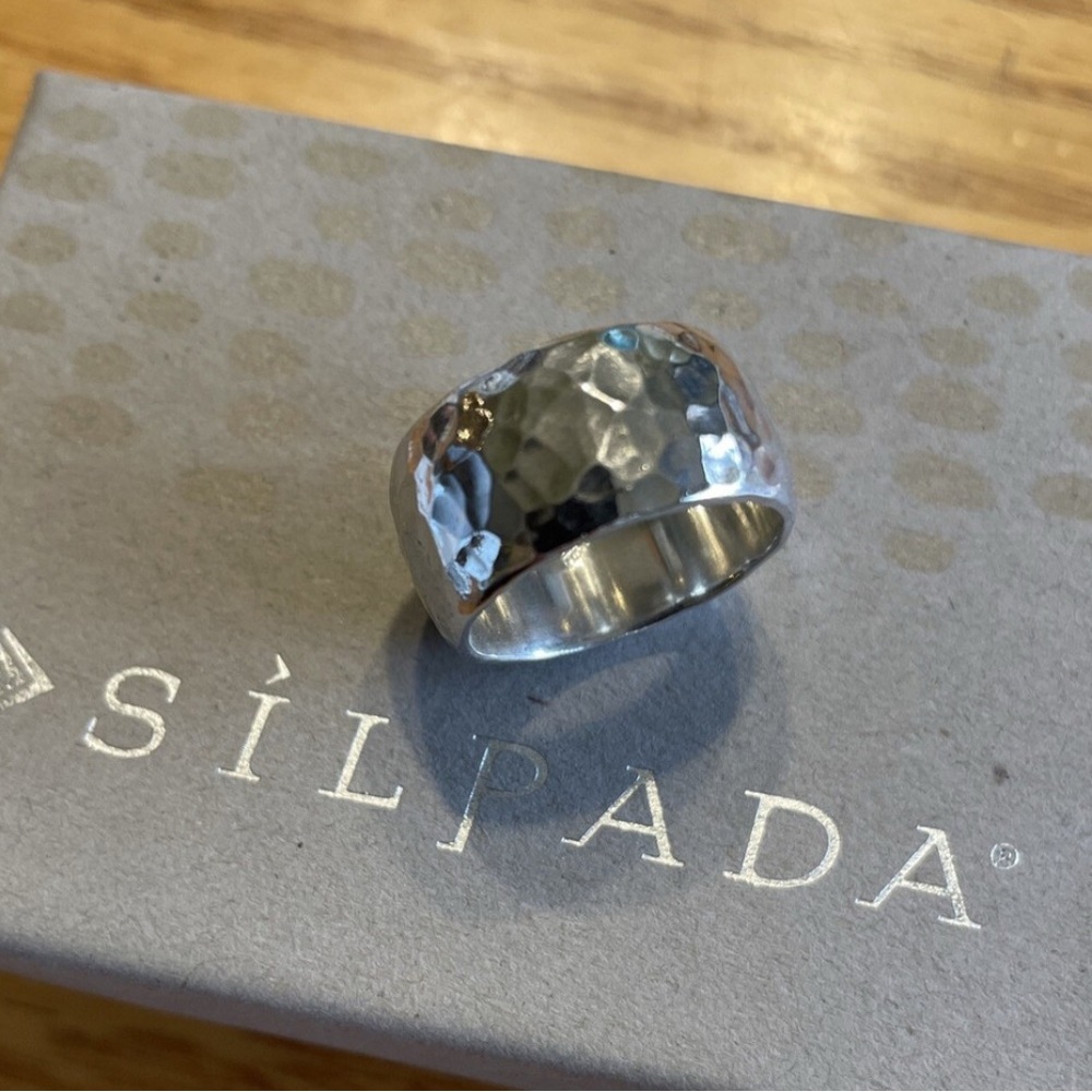 Silpada 925 Hammered Cuff Ring R1343 Size 7